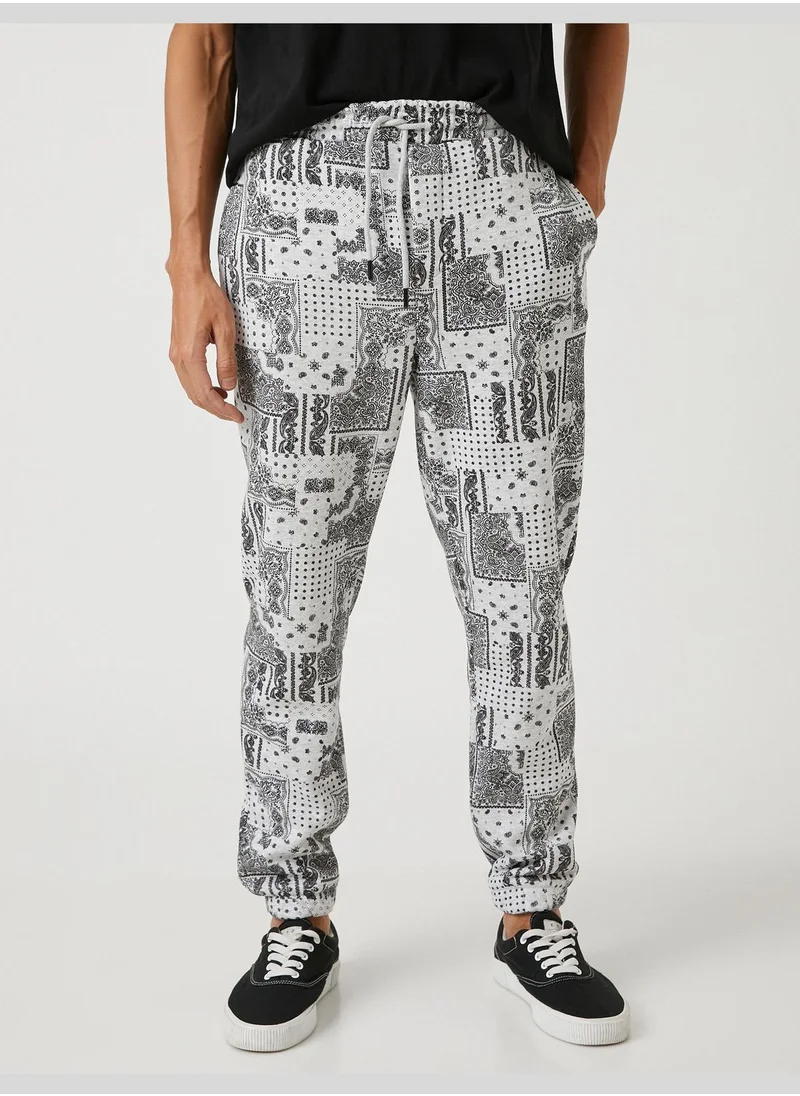 KOTON Shawl Patterned Sweatpants Drawstring Pocket Detailed