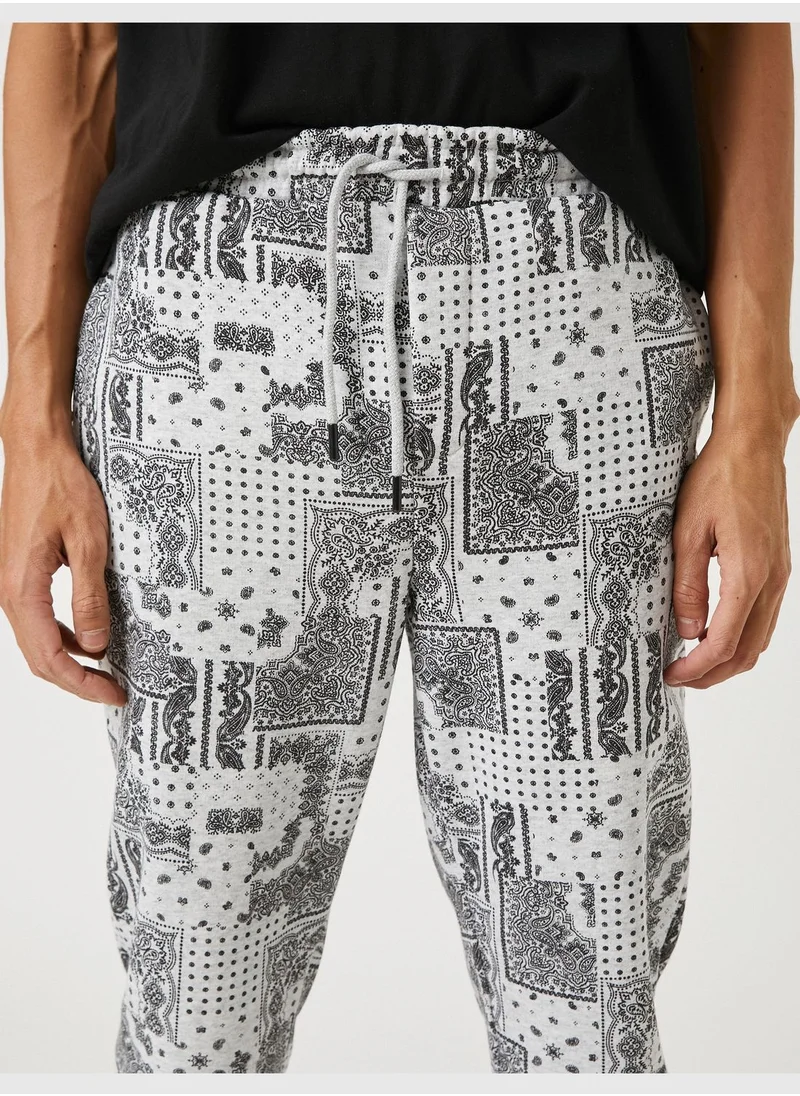 KOTON Shawl Patterned Sweatpants Drawstring Pocket Detailed