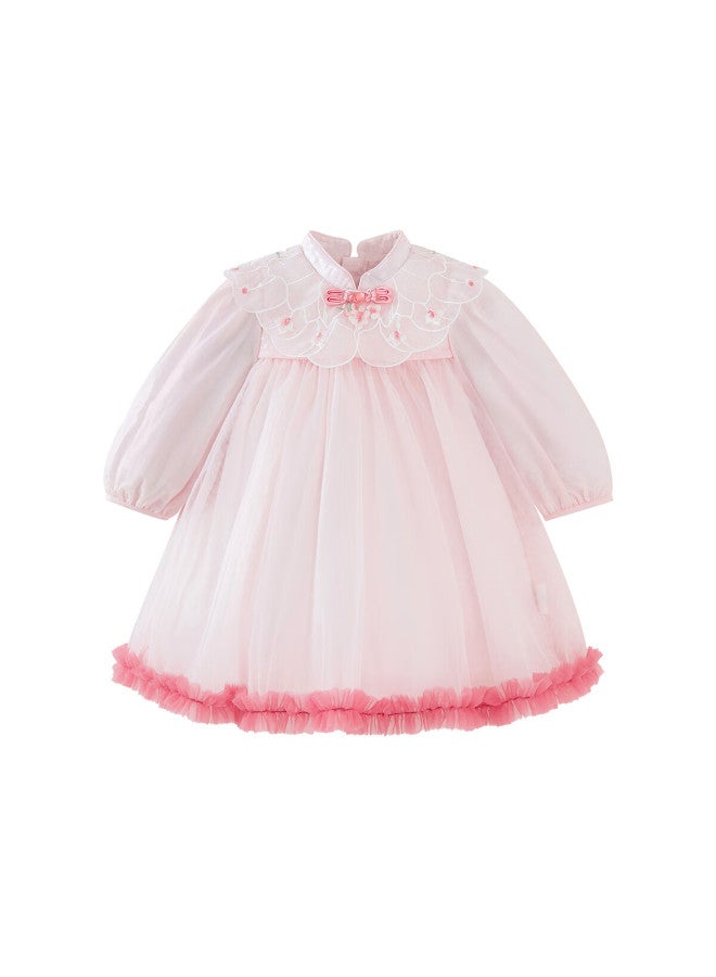 Minibala Girls Baby Soft Skin-friendly Sweet Mesh Embroidered Dress Spring - Image 2