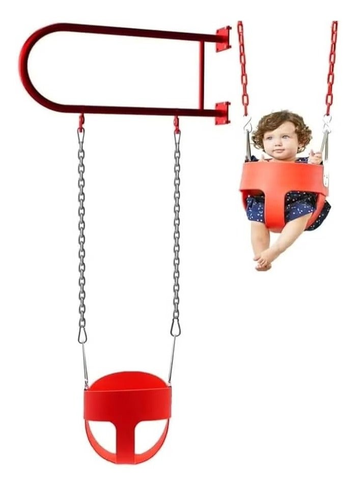 البدر ارجوحة تثبيت على الحائط من البدر مع مقعد مرجوحة جدارية للاطفال للاماكن الخارجية، مقعد شديد التحمل مع قاعدة حديدية، سلسلة مغطاة بالبلاستيك وخطافات، ارجوحة اطفال جدارية مع كرسي بيبي - Image 1