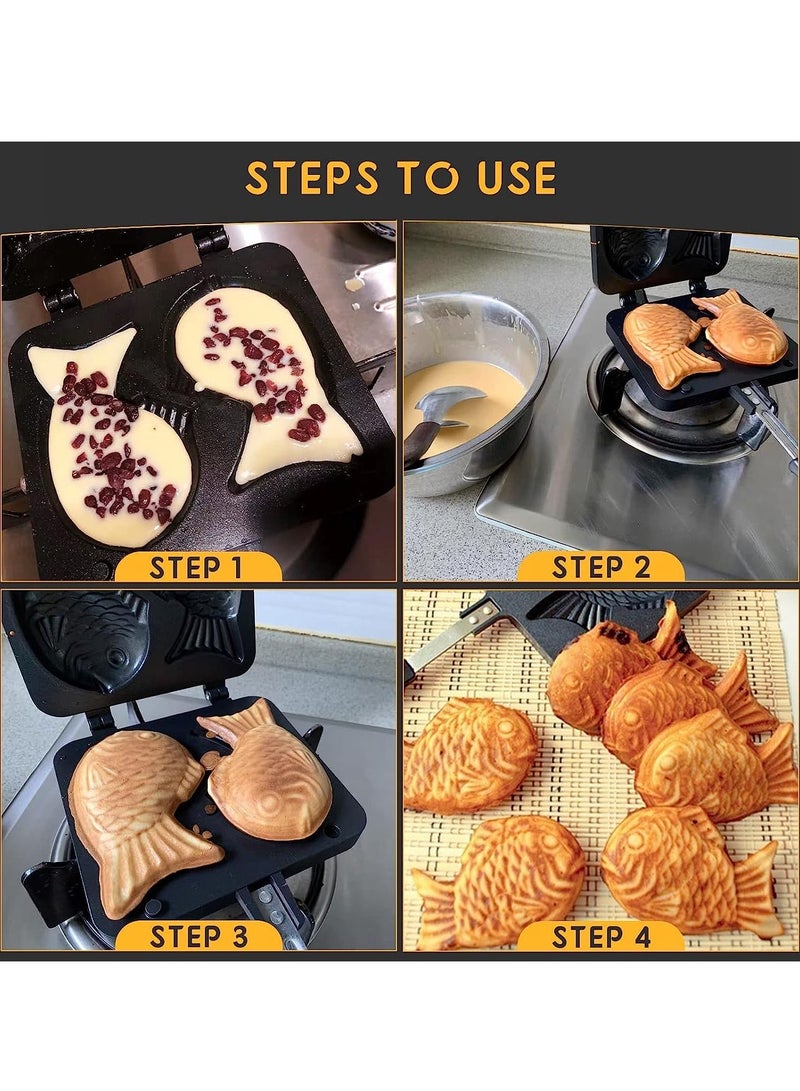 KASTWAVE قالب كعكة على شكل سمكة صينية وافل صانعة كعك قالب بان كيك مزدوج مع مقبض تصميم على شكل سمكة اصنعه بنفسك للخبز - Image 4