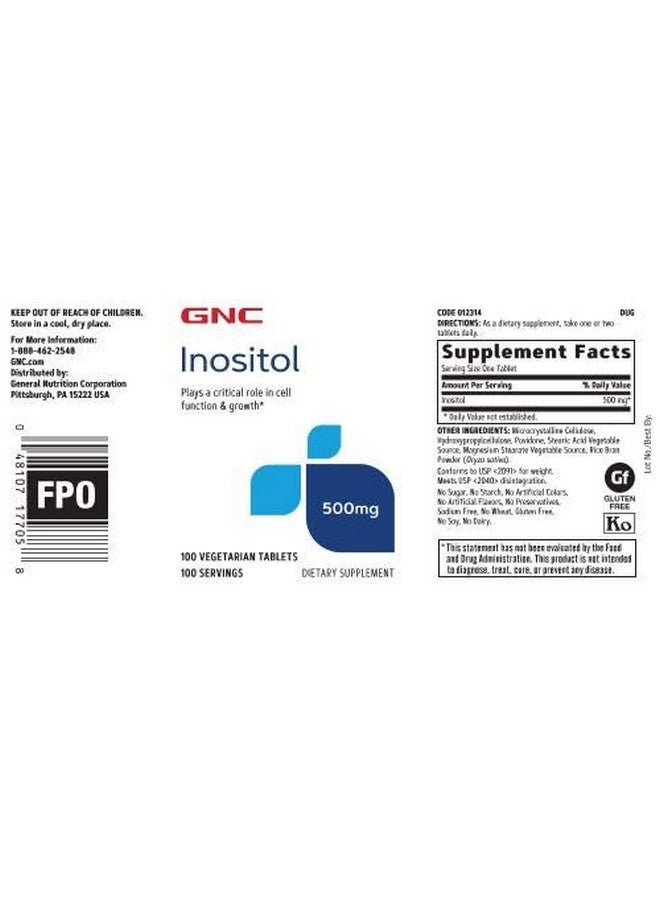 GNC مكمل جين سي إينوزيتول 500 ملغ، يدعم وظيفة الخلايا والنمو، 100 حصة - Image 2