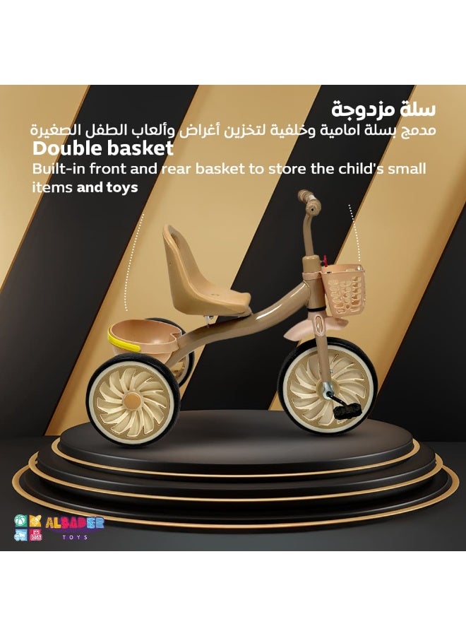 ALBADER Kids Tricycle for Toddlers 2-5 Years with Double Storage Baskets, Balance Ride On Bike, Silent Anti Slip Wheels, Stable Indoor Outdoor Bicycle Toy for Boys and Girls, Gift for Children, Lightweight and Durable Design - Image 3