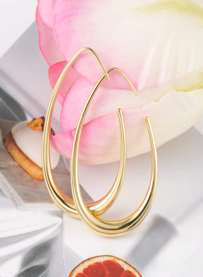 أليكس كرافت أقراط حلقية بيضاوية مطلية بالذهب للنساء، عصرية، مضادة للحساسية، أقراط حلقية كبيرة ذهبية، خفيفة الوزن، أقراط مميزة على شكل دمعة - Image 2