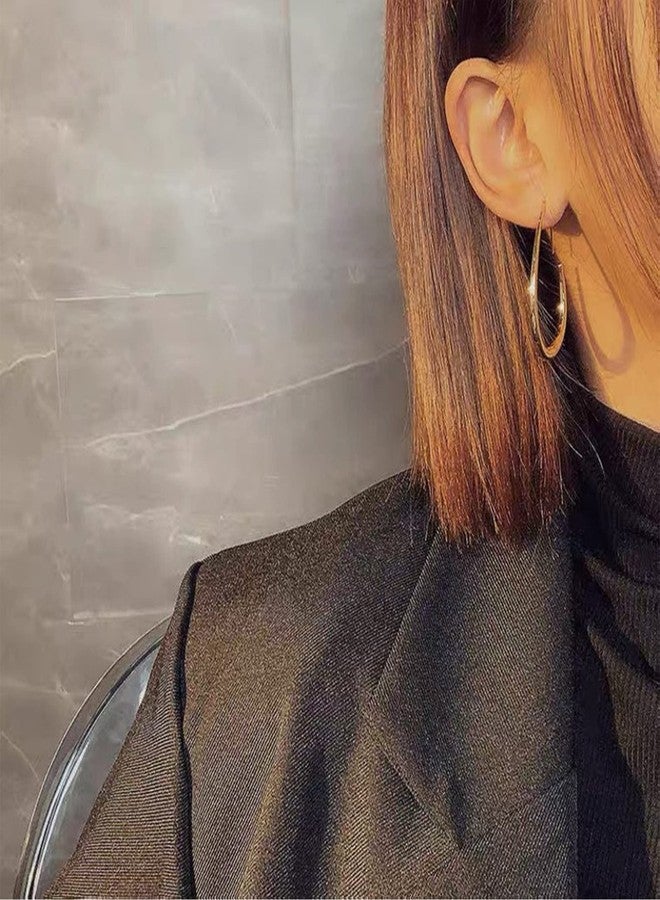 أليكس كرافت أقراط حلقية بيضاوية مطلية بالذهب للنساء، عصرية، مضادة للحساسية، أقراط حلقية كبيرة ذهبية، خفيفة الوزن، أقراط مميزة على شكل دمعة - Image 5