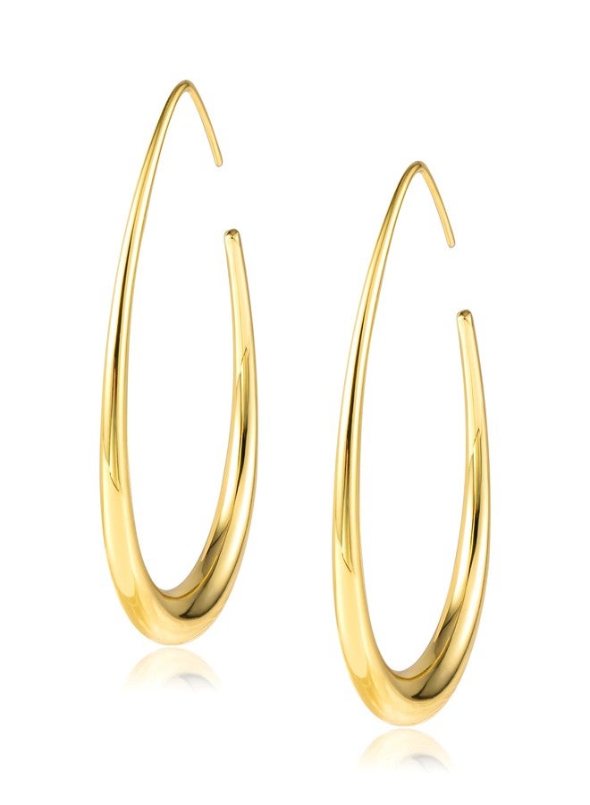 أليكس كرافت أقراط حلقية بيضاوية مطلية بالذهب للنساء، عصرية، مضادة للحساسية، أقراط حلقية كبيرة ذهبية، خفيفة الوزن، أقراط مميزة على شكل دمعة - Image 1