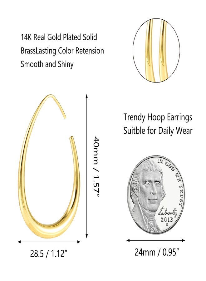 أليكس كرافت أقراط حلقية بيضاوية مطلية بالذهب للنساء، عصرية، مضادة للحساسية، أقراط حلقية كبيرة ذهبية، خفيفة الوزن، أقراط مميزة على شكل دمعة - Image 3