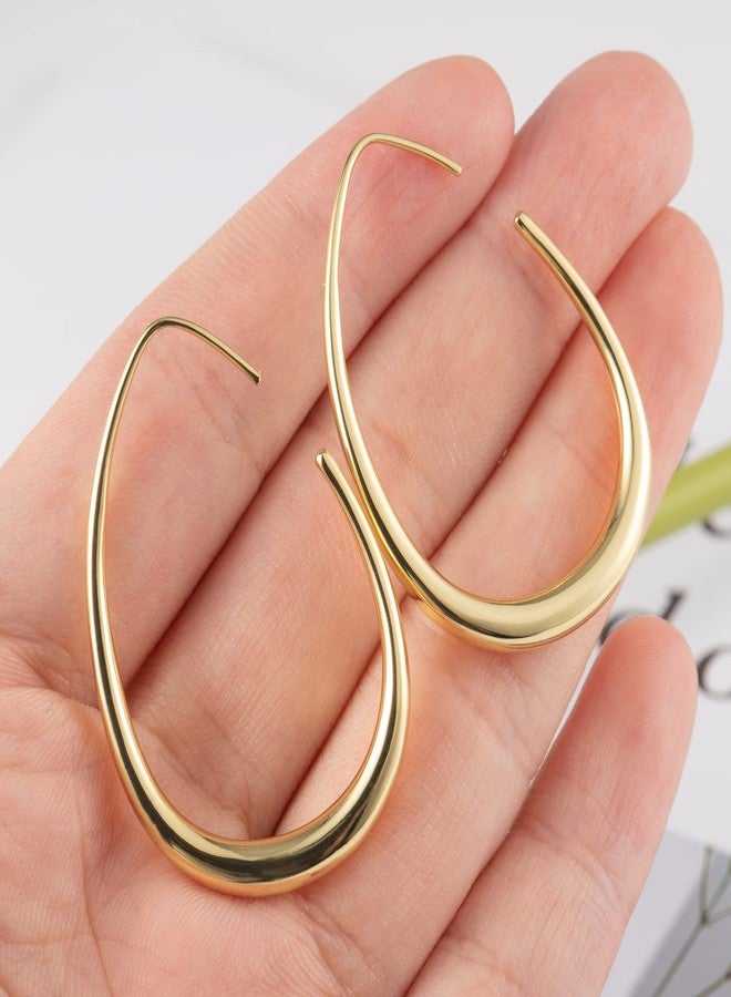 أليكس كرافت أقراط حلقية بيضاوية مطلية بالذهب للنساء، عصرية، مضادة للحساسية، أقراط حلقية كبيرة ذهبية، خفيفة الوزن، أقراط مميزة على شكل دمعة - Image 4