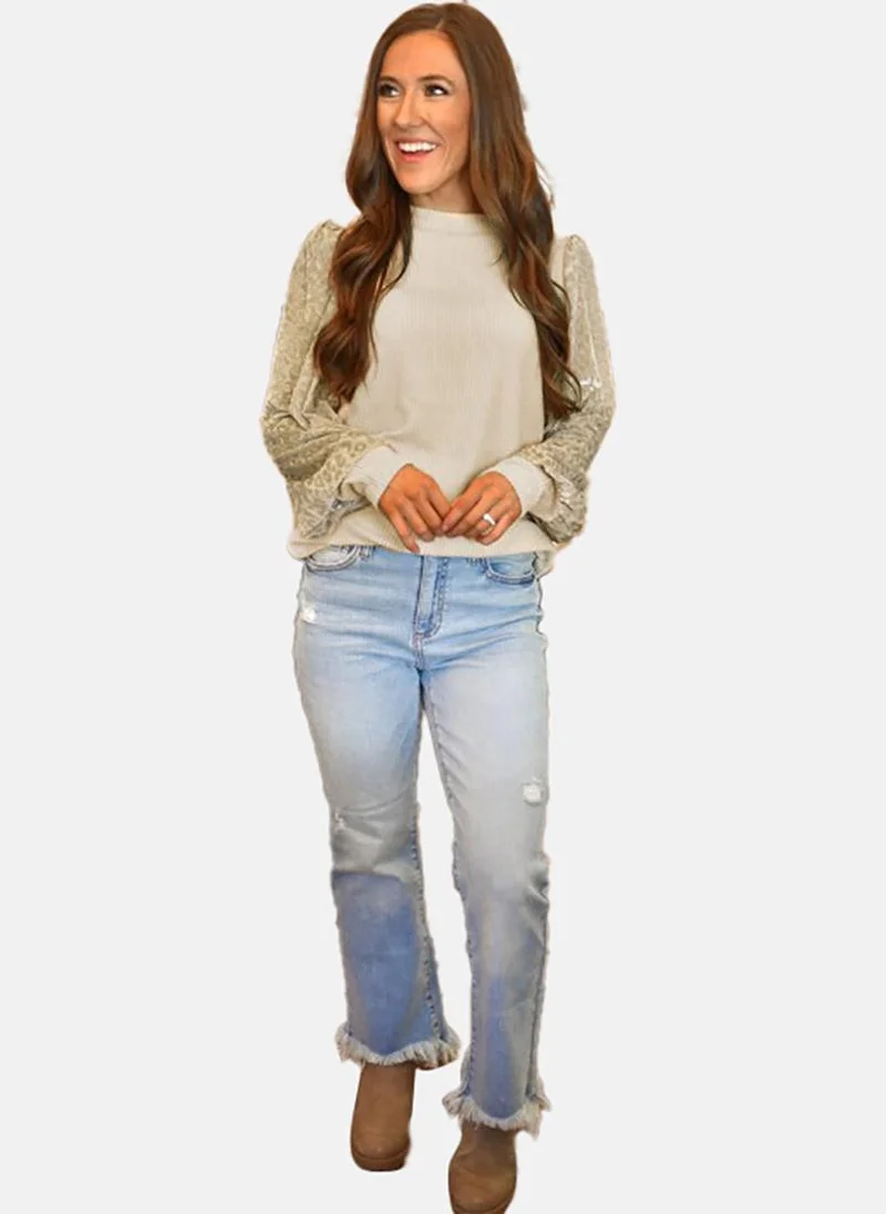 يونيكي Rose Gold Solid Long Sleeve Round Neck Tunics