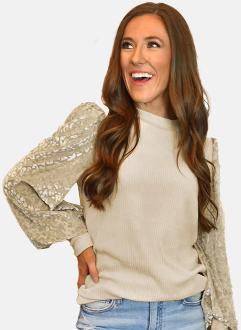 يونيكي Rose Gold Solid Long Sleeve Round Neck Tunics
