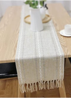 Braided Farmhouse Table Runner Vintage Woven Table Runner Cotton Linen Table Decorations with Tassel for Dining Party Holiday for Home Bedroom Rustic Wedding Party Coffee Dining 13 x 70 Inches