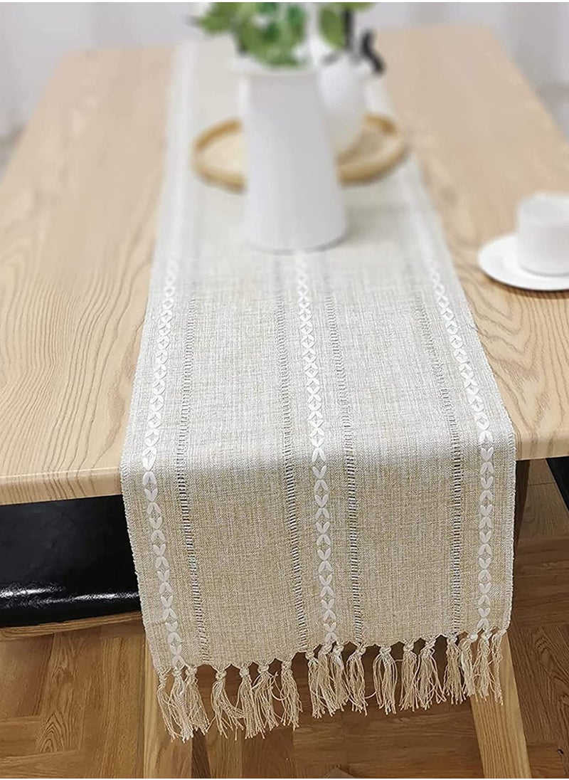 Generic - Braided Farmhouse Table Runner Vintage Woven Table Runner Cotton Linen Table Decorations with Tassel for Dining Party Holiday for Home Bedroom Rustic Wedding Party Coffee Dining 13 x 70 Inches - Image 1