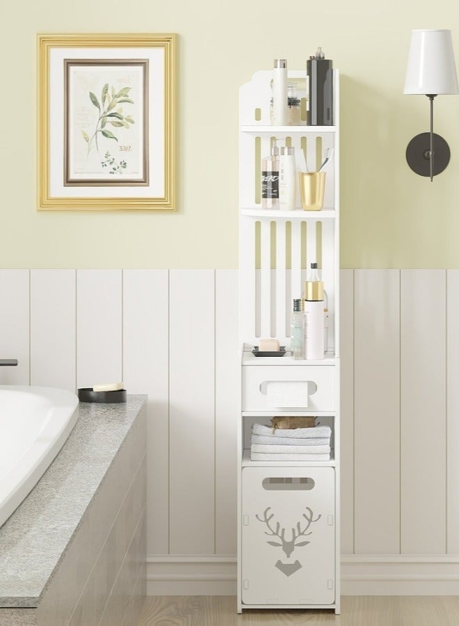 نوايوو خزائن الحمام القائمة بذاتها من الأرض إلى السقف ، وخزائن التخزين مع أرفف ذات تصميم مفتوح وتصميم الأدراج ، وخزائن الحمام الزاوية مع ملحقات سلة المهملات - Image 1