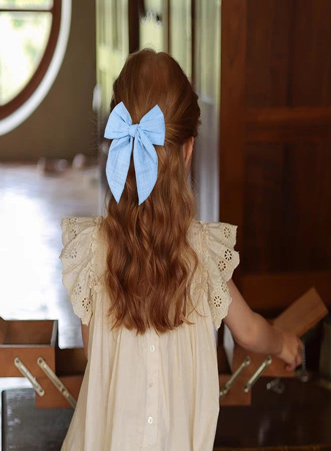 Miroksh 2pc Light Blue Cotton Linen Hair Bows 5.5" Soft Fable Hair Bow Barrettes for Girls Ponytail Sailor Knot Bows Alligator Clip Women Swimsuit Party Accessories Summer Beach Gift - Image 5