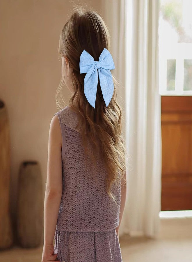 Miroksh 2pc Light Blue Cotton Linen Hair Bows 5.5" Soft Fable Hair Bow Barrettes for Girls Ponytail Sailor Knot Bows Alligator Clip Women Swimsuit Party Accessories Summer Beach Gift - Image 4