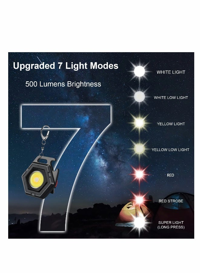 فلاش ضوء صغير COB، قابلة لإعادة الشحن عبر USB، 7 أوضاع إضاءة/حامل دوار/قاعدة مغناطيسية/مقاومة للماء IPX4، فلاش ضوء مشرق على شكل حلقة مفاتيح، فلاش ضوء محمول للحمل والمشي - Image 3