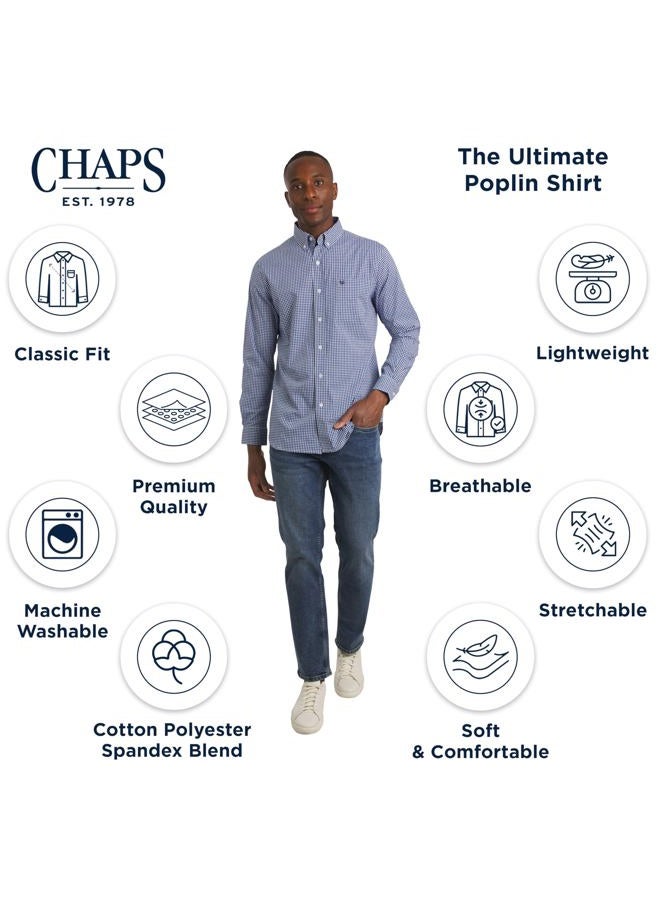 Chaps Men's Classic Fit Long Sleeve Button Down Stretch Poplin Casual Shirt, Royal Blue, M - Image 4