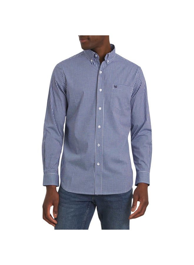 Chaps Men's Classic Fit Long Sleeve Button Down Stretch Poplin Casual Shirt, Royal Blue, M - Image 1