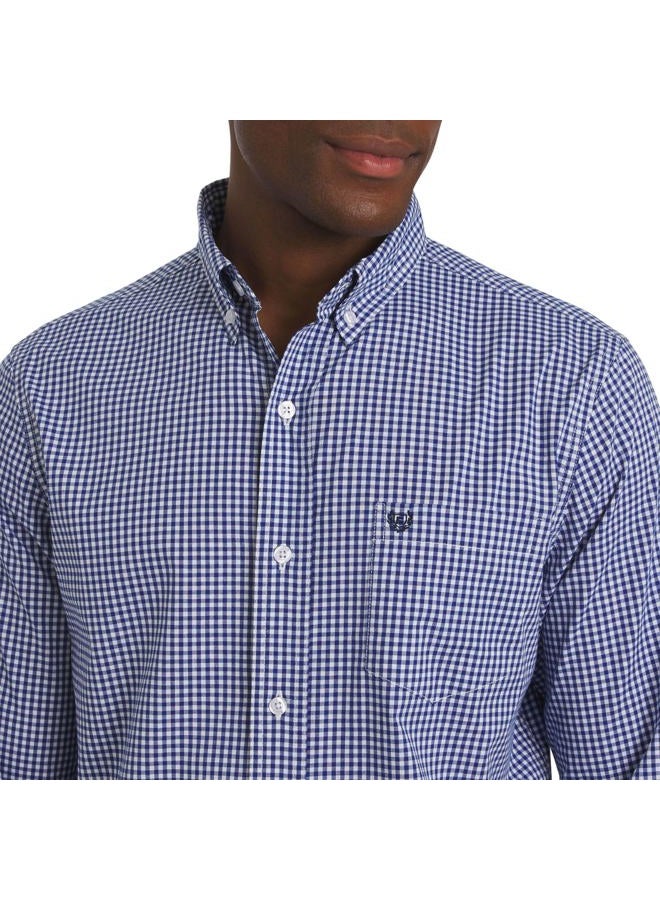 Chaps Men's Classic Fit Long Sleeve Button Down Stretch Poplin Casual Shirt, Royal Blue, M - Image 2