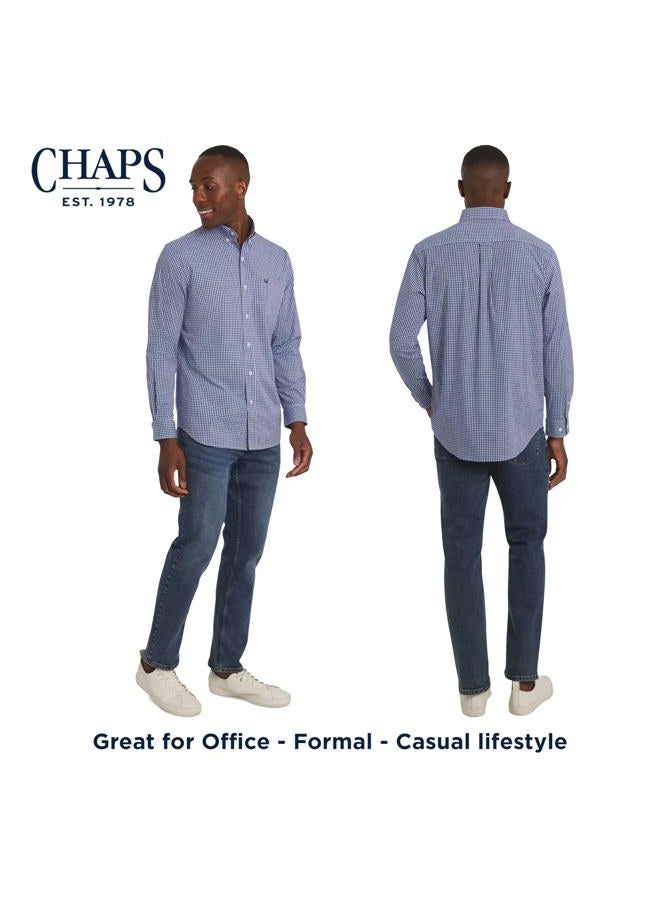 Chaps Men's Classic Fit Long Sleeve Button Down Stretch Poplin Casual Shirt, Royal Blue, M - Image 3