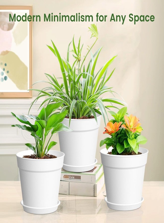 SwinDuck 10 Pack 6 Inch Plant Pots with Drainage and Saucers, White Plastic Flower Pots for Indoor and Outdoor Plants, Stackable Nursery Planters for Houseplants and Herbs, White - Image 3