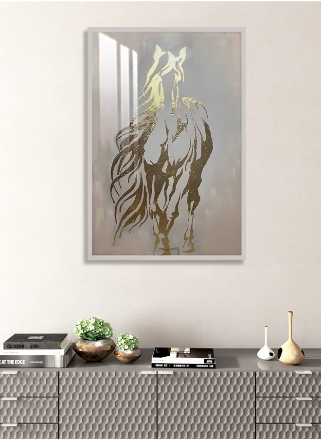 4gdran - A luxurious wooden wall painting with a horse design, with a frame and a transparent acrylic layer - Image 1