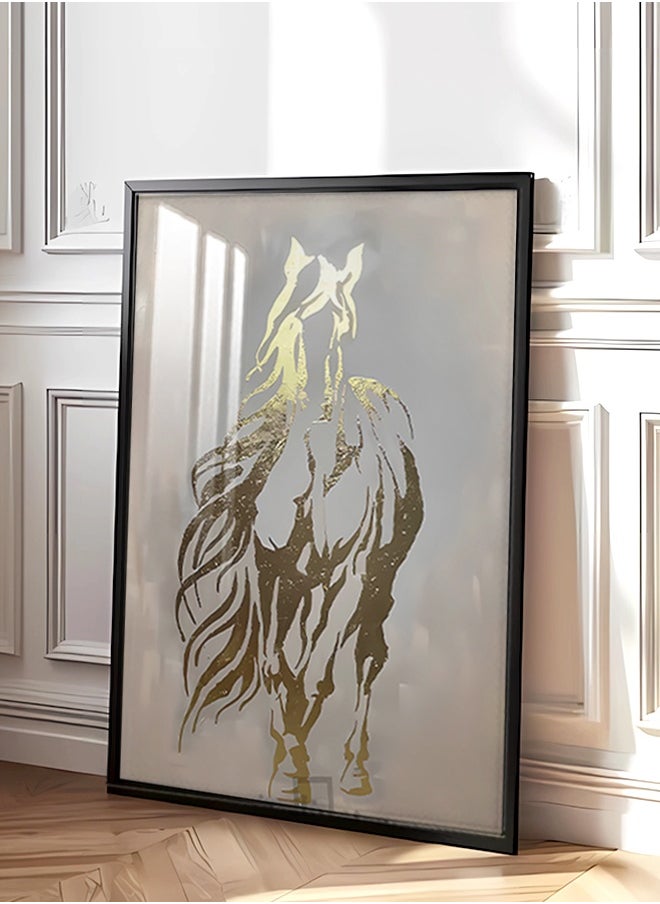 4gdran - A luxurious wooden wall painting with a horse design, with a frame and a transparent acrylic layer - Image 1