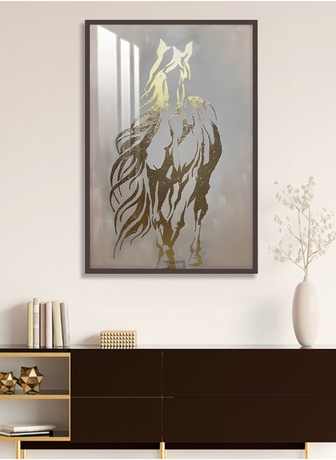 4gdran - A luxurious wooden wall painting with a horse design, with a frame and a transparent acrylic layer - Image 1