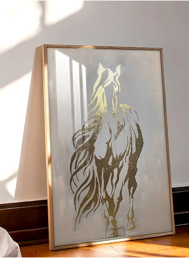 4gdran - A luxurious wooden wall painting with a horse design, with a frame and a transparent acrylic layer - Image 1