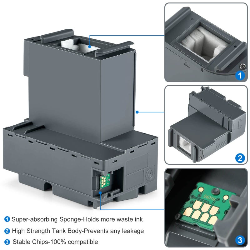 Poschink T04D1 T04D100 Ink Maintenance Box for ET-15000 ET-3750 ET-3760 WF-2860 ET-4760 ET-3850 ET-4850 XP-5100 ET-3710 ET-5150 ET-3830 ET-M1000 ST-3000 ET-M2170 Etc. Printers, 2 Packs - Image 3