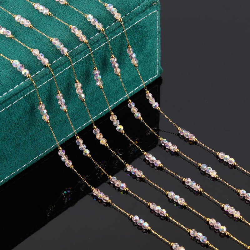 UMAOKANG 4 Meters Gold Plated Stainless Steel Chains for Jewelry Making Pink Crystal Jewelry Making Chain Roll - Image 5