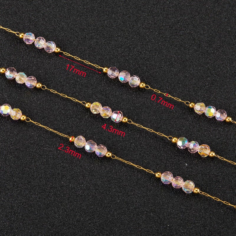 UMAOKANG 4 Meters Gold Plated Stainless Steel Chains for Jewelry Making Pink Crystal Jewelry Making Chain Roll - Image 3