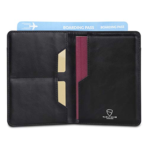 Vaultskin Leather Passport Holder Slim RFID Blocking Travel Wallet for Men and Women Fits Passport Credit Cards ID Cash Passport Cover Ideal Travel Accessories with Gift Box Black Kensington - Image 3