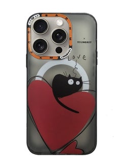 Techie Aesthetic Love Cat Frosted MagSafe Case with Raised Camera Lens Protector for Apple iPhone 15 Pro  - Image 2