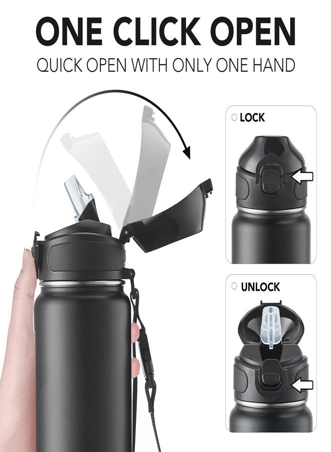 Enerbone زجاجة مياه معزولة من إنيربوين، سعة 32 أونصة، مصنوعة من الفولاذ المقاوم للصدأ، مزودة بحزام حمل، ترمس معزول بجدار مزدوج بتقنية التفريغ، زجاجة رياضية مانعة للتسرب مع ماصة، تحافظ على المشروبات ساخنة أو باردة لساعات. - Image 3