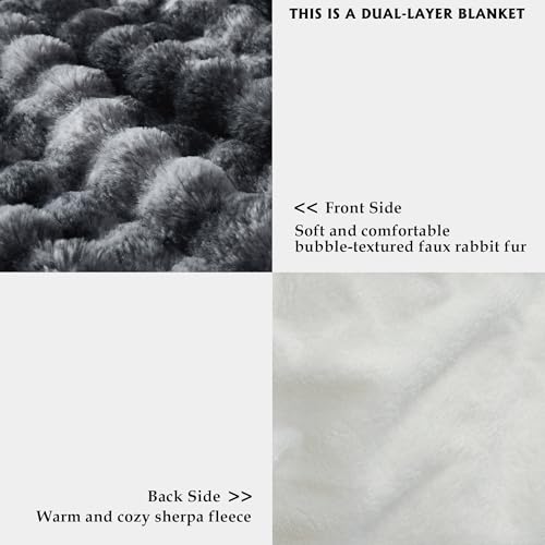 Serenhom 60x80 Inches Ultra-Soft Fuzzy Faux Fur Plush Twin Size Blanket - Thick, Warm Sherpa for Couch, Sofa, Bedroom, Camping - Decorative Blanket for Cozy Warmth, Bubble Black Tie Dye - Image 3