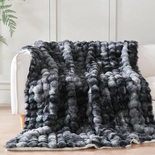 Serenhom 60x80 Inches Ultra-Soft Fuzzy Faux Fur Plush Twin Size Blanket - Thick, Warm Sherpa for Couch, Sofa, Bedroom, Camping - Decorative Blanket for Cozy Warmth, Bubble Black Tie Dye - Image 5