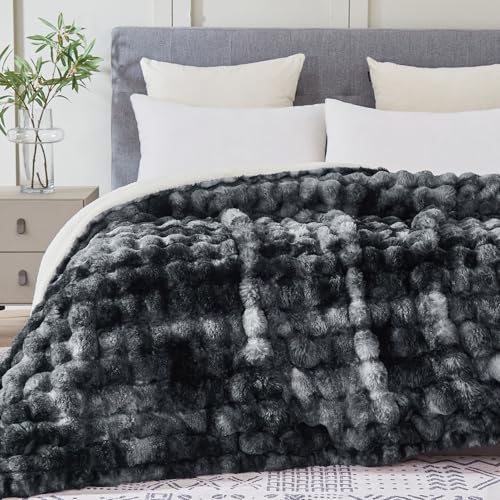 Serenhom 60x80 Inches Ultra-Soft Fuzzy Faux Fur Plush Twin Size Blanket - Thick, Warm Sherpa for Couch, Sofa, Bedroom, Camping - Decorative Blanket for Cozy Warmth, Bubble Black Tie Dye - Image 1