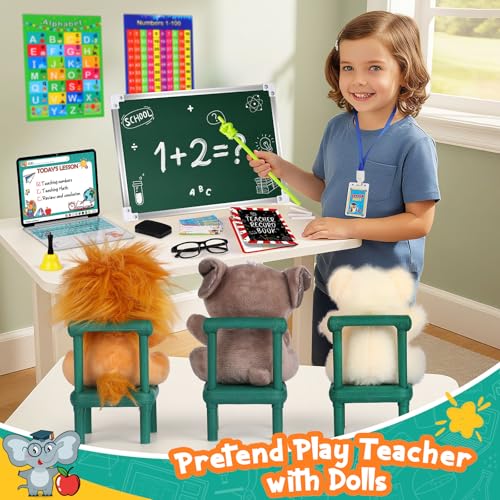 Alritz Pretend Play Teacher Set School Stuff Role Play Preschool Learning Activities Classroom Set for Girl Boys Include Dolls Toy Laptop Black Board Birthday Gift 5 6 7 8 9 Years Old - Image 5