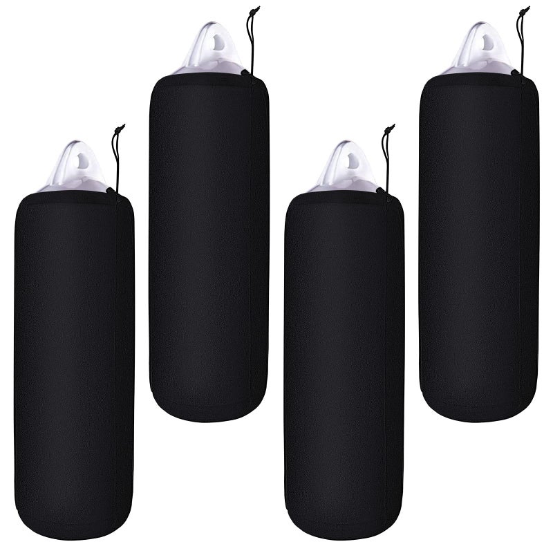 Woanger 4 Packs Boat Fender Cover 8 x 20 Fleece Marine Bumper Covers for Center Rope Tube Style Fenders Boat Fender Not Included Black - Image 2