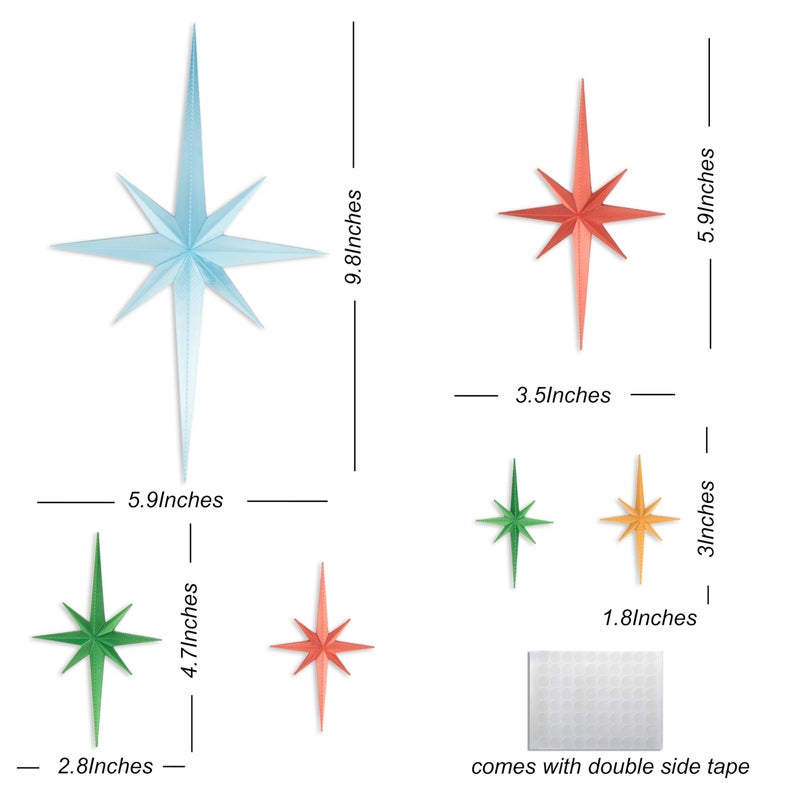 Stylor Mid Century Modern Decor - Whimsigoth MCM Retro 3D Star Wall Art Sculpture, Vintage Celestial Home Decor Accent, Plastic Starburst Decor (Set of 6) - Image 2
