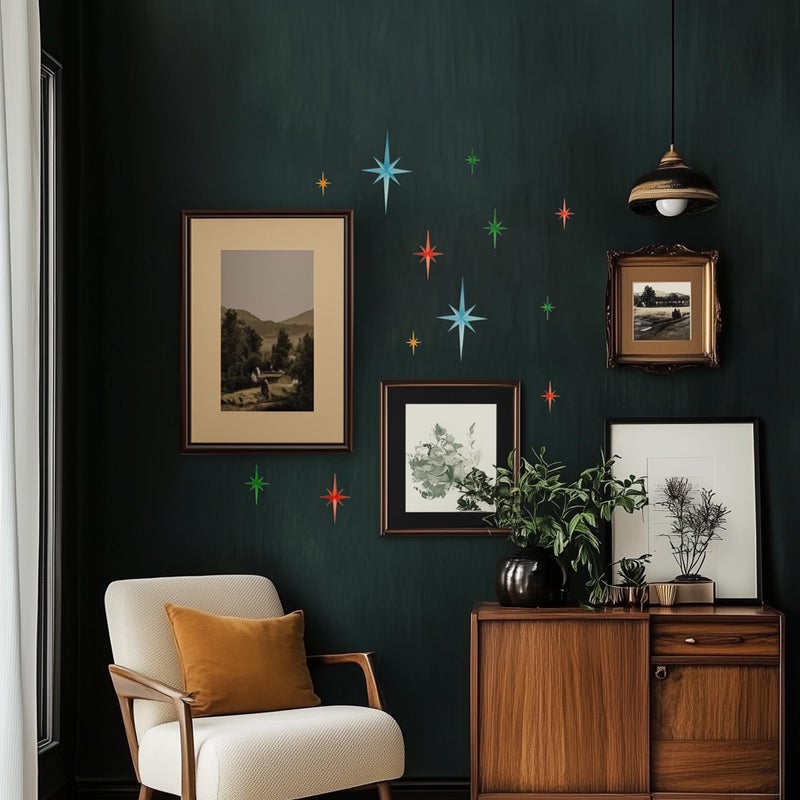 Stylor Mid Century Modern Decor - Whimsigoth MCM Retro 3D Star Wall Art Sculpture, Vintage Celestial Home Decor Accent, Plastic Starburst Decor (Set of 6) - Image 5