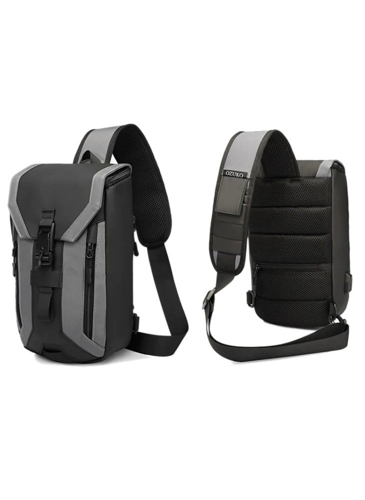 OZUKO - Ozuko Outdoor Multifunctional Sling Bag ,Backpack ,Shoulder ,Chest ,Daypack and Crossbody with External USB Charging Port Fabric Oxford Water Resistant 34*10*20 CM - Grey - Image 1