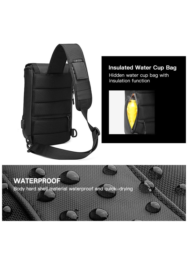 OZUKO - Ozuko Outdoor Multifunctional Sling Bag ,Backpack ,Shoulder ,Chest ,Daypack and Crossbody with External USB Charging Port Fabric Oxford Water Resistant 34*10*20 CM - Grey - Image 1