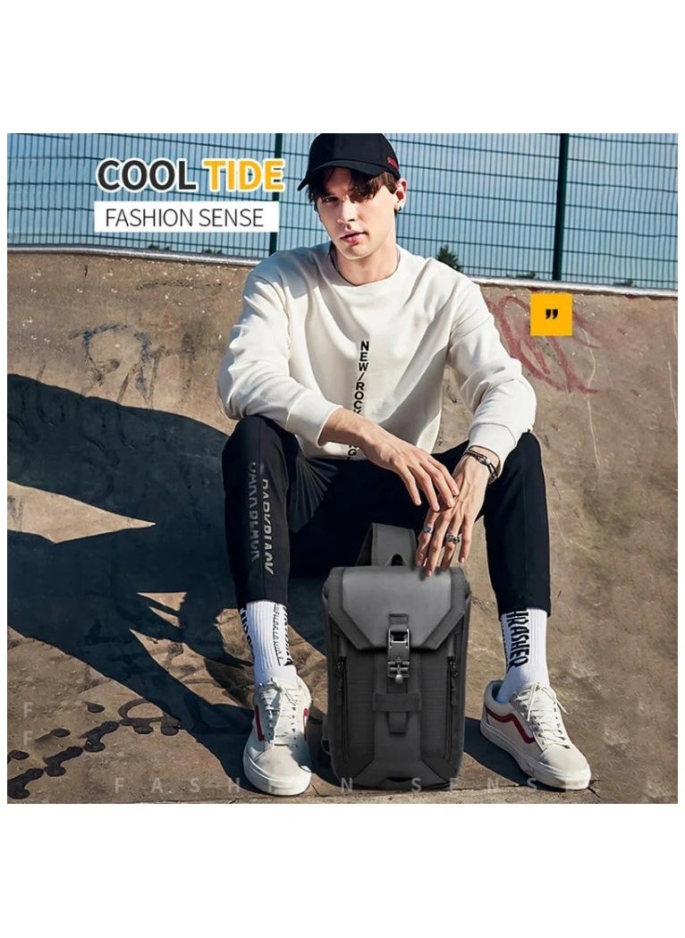 OZUKO - Ozuko Outdoor Multifunctional Sling Bag ,Backpack ,Shoulder ,Chest ,Daypack and Crossbody with External USB Charging Port Fabric Oxford Water Resistant 34*10*20 CM - Grey - Image 1