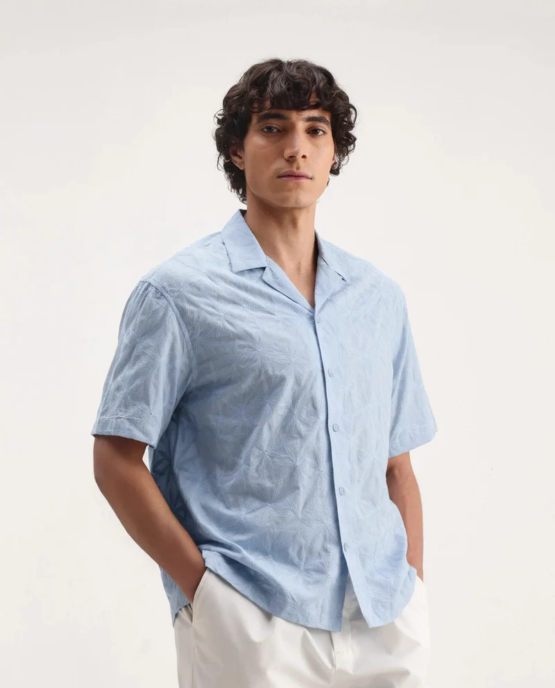 Rare Rabbit Men's Embroidered Boxy Fit Shirt