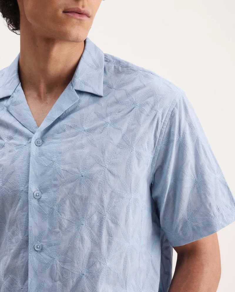 Rare Rabbit Men's Embroidered Boxy Fit Shirt