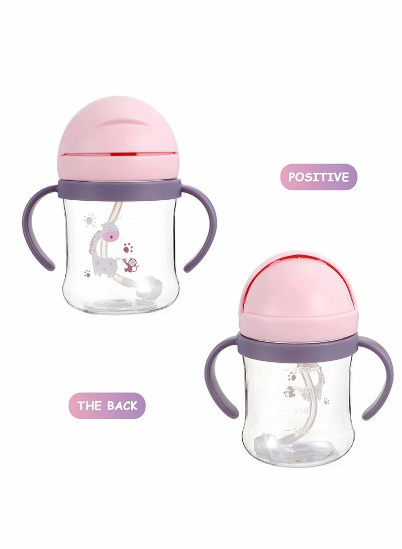 Toddler Sippy Cups 250ML, 360° Leak-Proof Weighted Straw with Handle, Soft Spout Learner Cup, Anti-Choking Design, Drop-Resistant Water Bottle (Pink) - Image 4