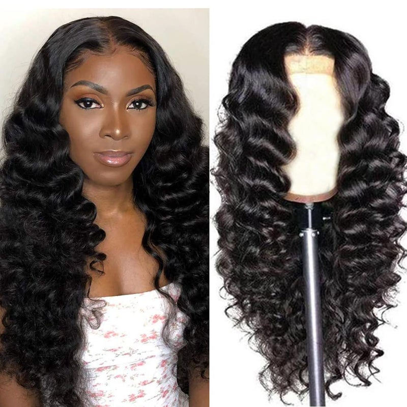 Loose Deep Wave 13x4 Lace Front Wigs Human Hair Pre Plucked Loose Deep Curly Lace Frontal Wigs for Black Women Natural Hairline 20 Inch