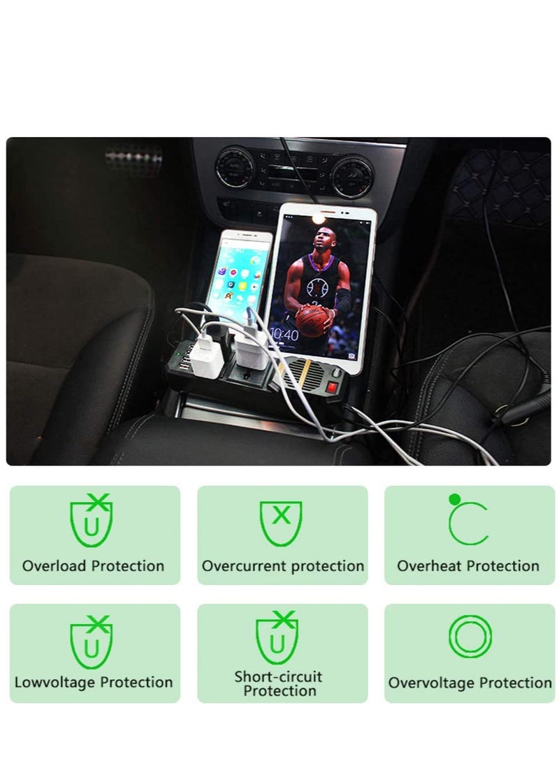 Generic 200W Power Inverter, DC 12V to AC 220V Car Power Inverter with 4 USB Ports Multi-Protection Car Charger Adapter  - Image 2